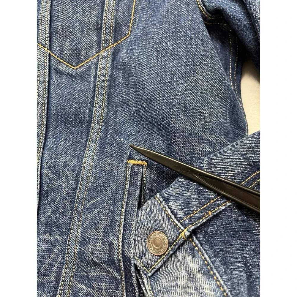 Levis Sherpa Trucker Jacket Men Large Blue Wash Type III Snap Button Whisker